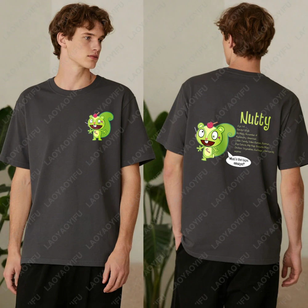 

Trendy Happy Tree Friends Tee Fun Nutty Cartoon Character Design Unisex Cotton T-Shirt Casual Fashion Round Neck Tops