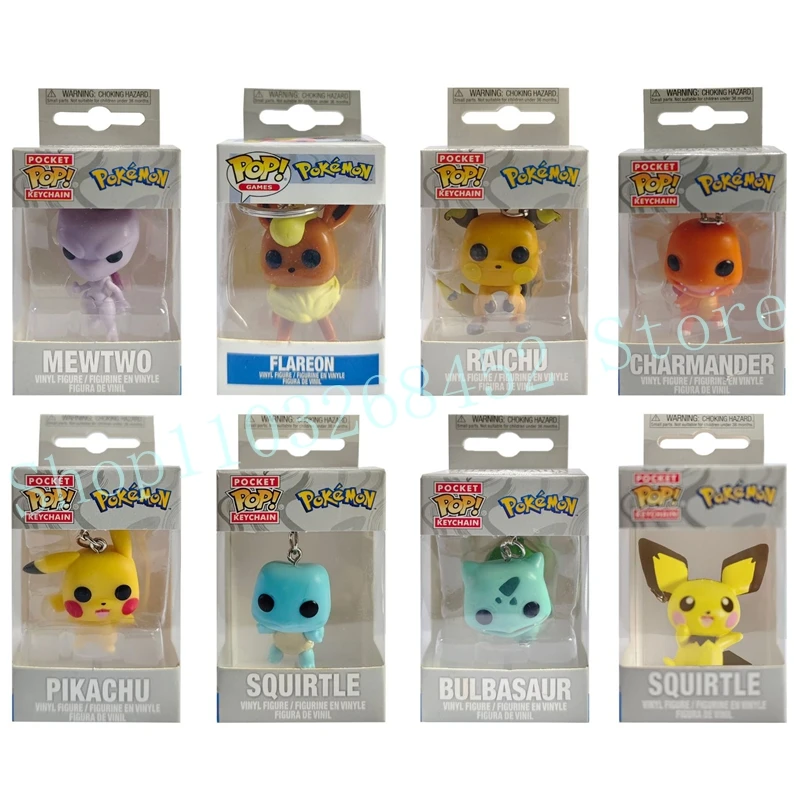 2024 15 Styles funko pop Anime Figure Pocket Keychains Pokemon Anime Figure Toys Pikachu Charizard Mewtwo Pocket Keychain Toys