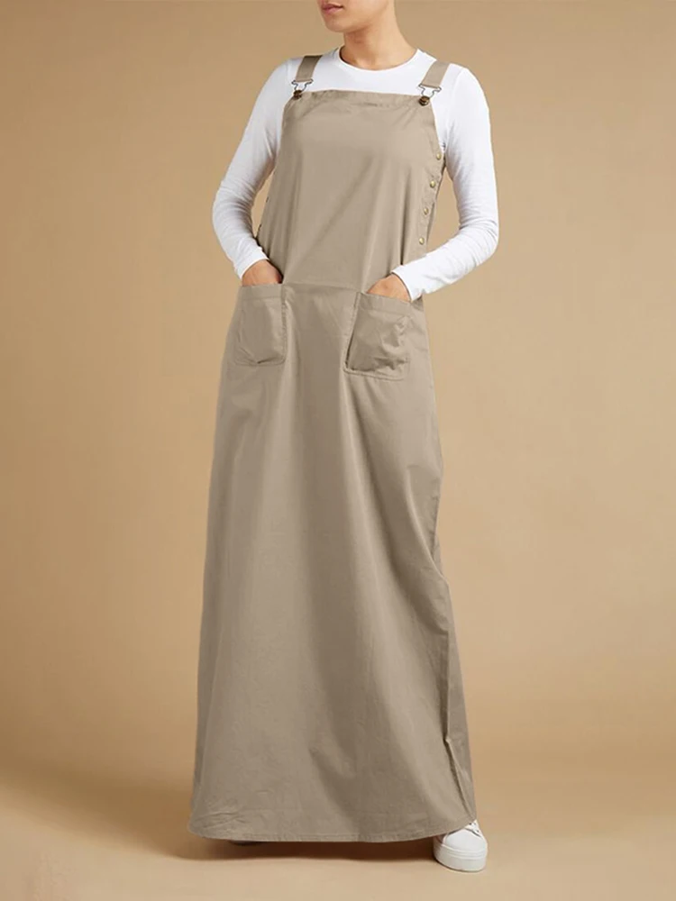 ZANZEA 2023 damska letnia Sundress elegancka sukienka kombinezon solidna szelki przedsionek damska kwadratowa dekolt klamra szata Femme