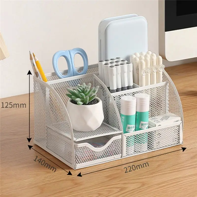 QWE-Desk Stationery Organizer Mesh Desk Organizer 7 Grid Storage Box Divided Container Office Access