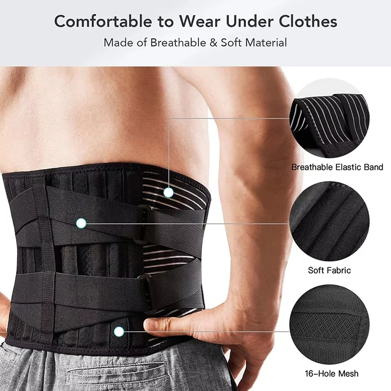 Men Women Lower Back Brace with 6 Stays Anti-skid Orthopedic Lumbar Support Breathable Waist Support Belt for Gym Pain Relief