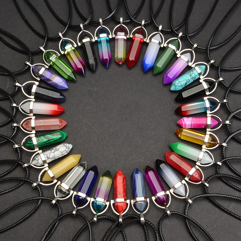 30pcs Random Fashionable Natural Quartz Chakra Crystal Healing Point Cut Gemstone Pendant Reiki Necklace