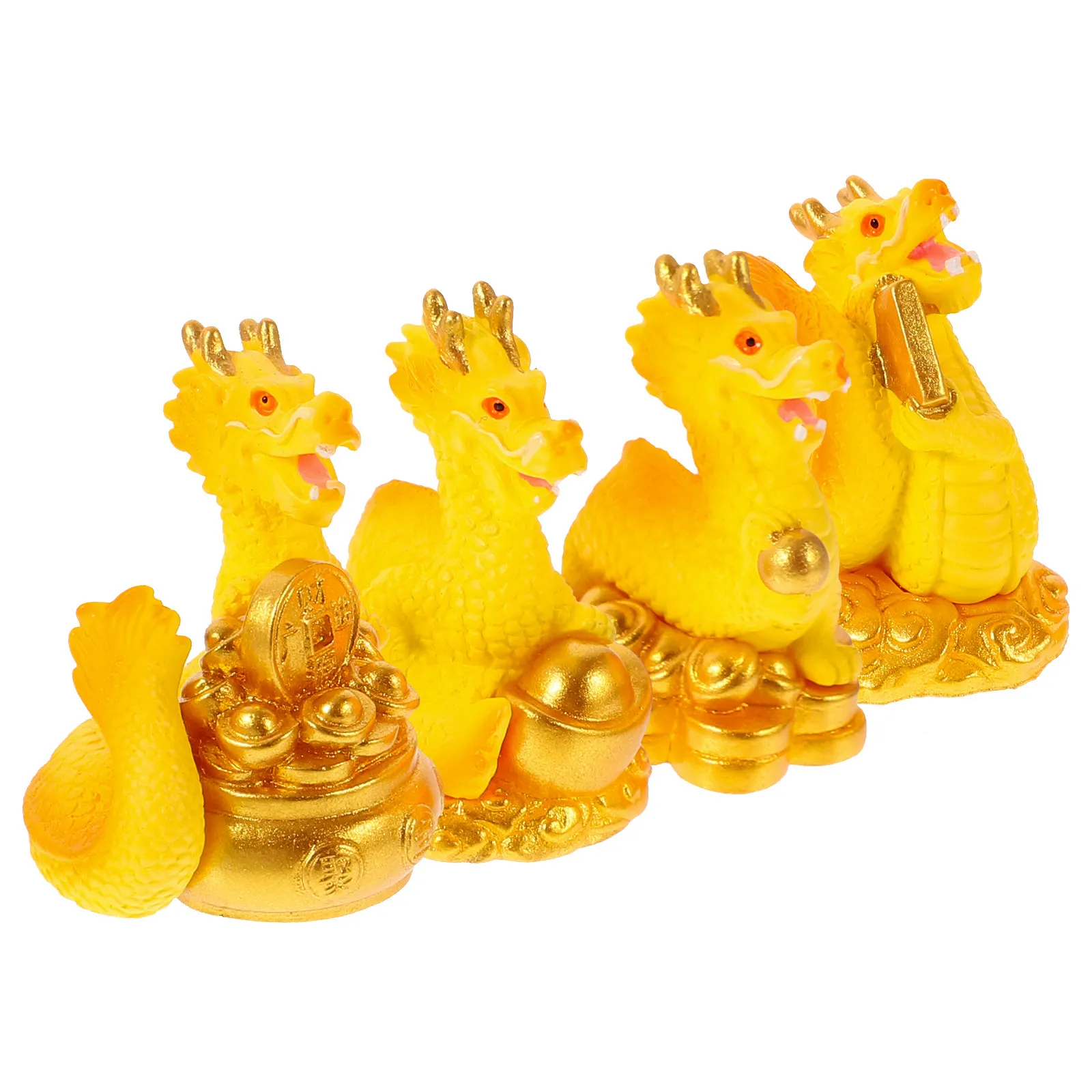 

4Pcs Resin Chinese Dragon Statue Desktop Decor Zodiac Ornament for Office Home Living Room Shelf Table Display Gift Fortune