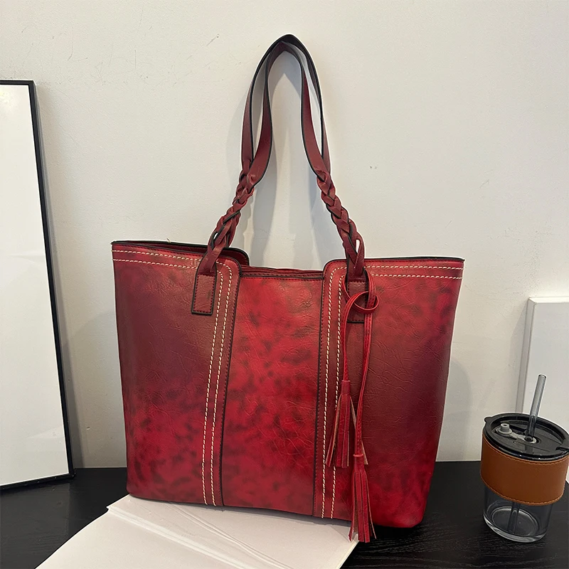 

Fashion Zipper Pu Tote Bags Large Capacity Sewing Thread Solid Color Handbag Interior Zipper Pocket Women's Shoulder Bags