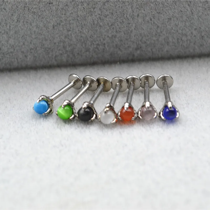 

50pcs/Lot Body Jewelry 16G Cat Eye Stone Surgical Steel Lip Bar piercing Labret ring Ear Helix Cartilage Stud New Hot