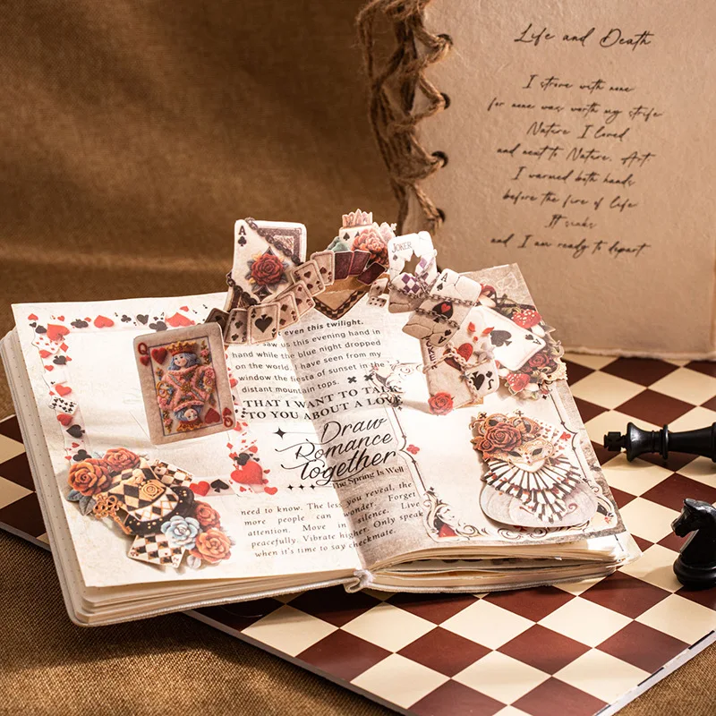 Alice in Wonderland Red Heart Queen Layering Scene Stickers Magic Poker Card Frame Cut‑out Paper Stickers DIY Scrapbooking Junk