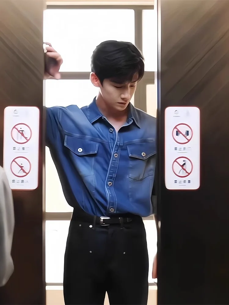 

Синяя мужская джинсовая куртка с американским воротником, легкая весенняя верхняя одежда в стиле рабочей одежды, повседневная модная куртка