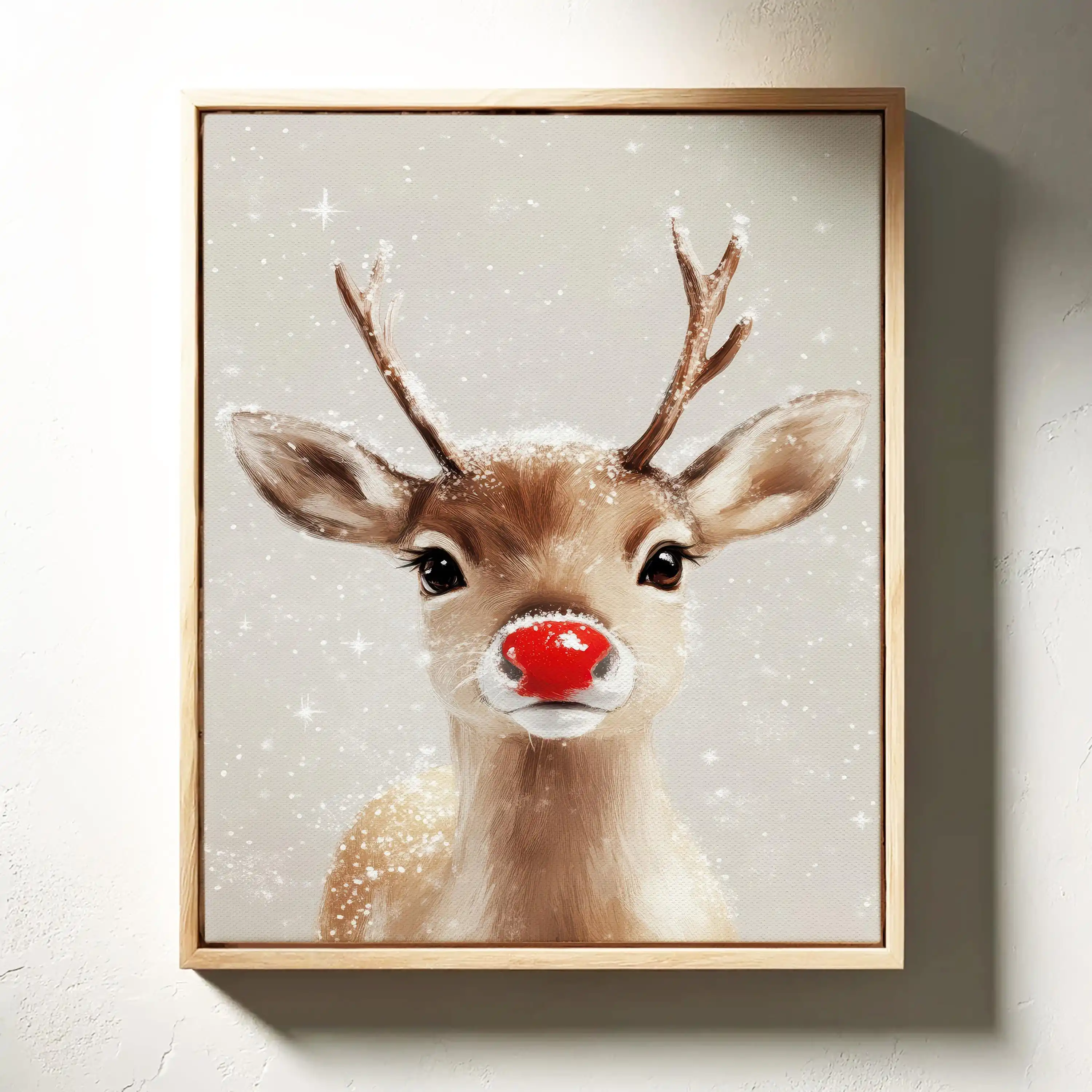 1pc frameless,Modern Christmas Red Nosed Reindeer Poster Christmas Farmhouse Mantle Canvas Wall Art Poster for Living Room and B