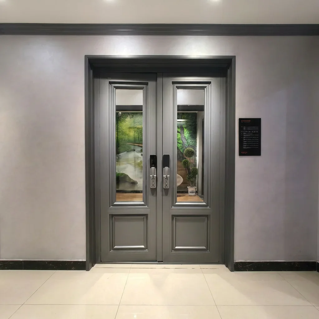 *u_ Modern Textured Aluminium Alloy Security Entrance Door Equipped with Smart Locks Apartment Hinged Doors Durable Front Doors