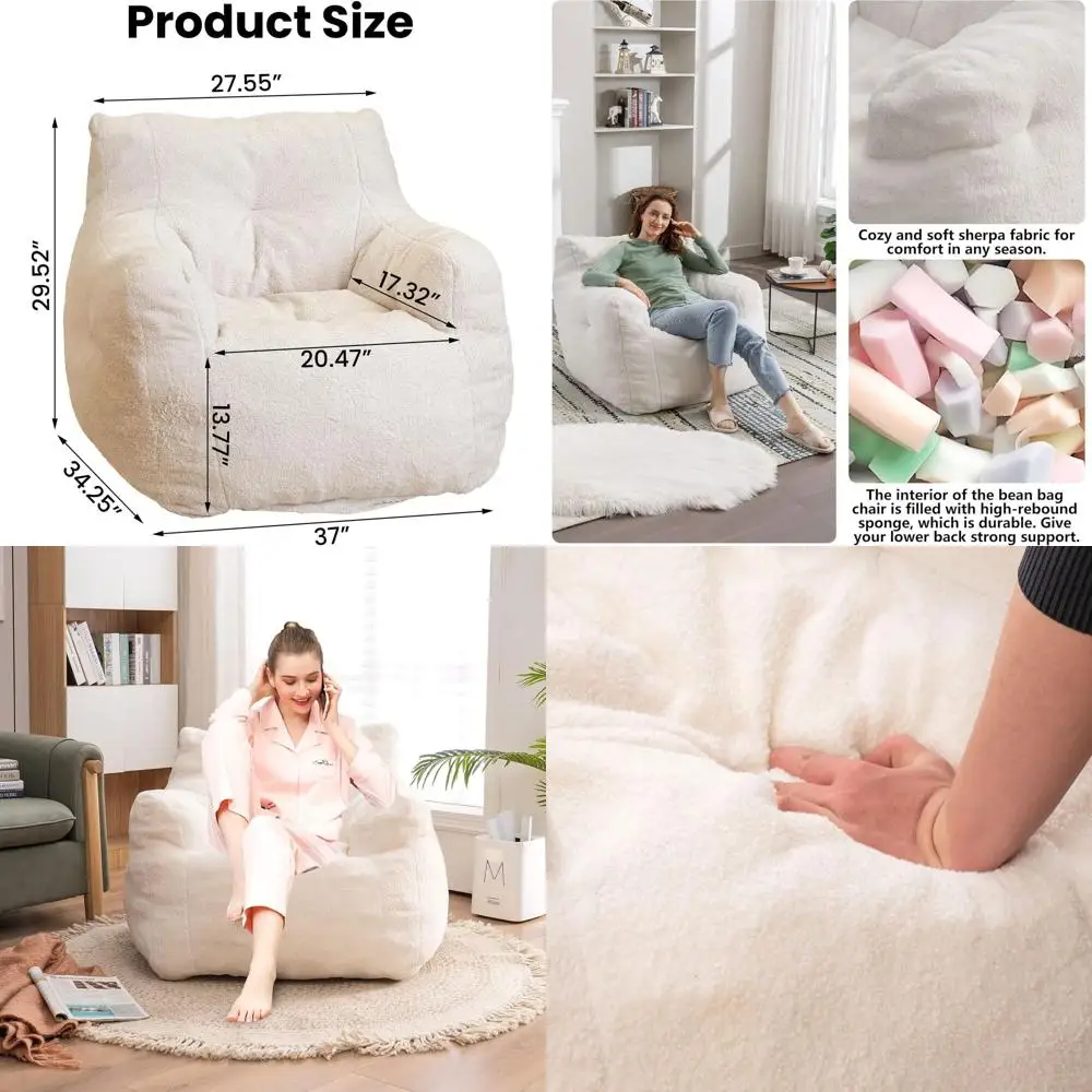 

Стул-мешок Giant Fluffy — белый, тафтинговый и заполненный, идеально подходит для спален и гостиных