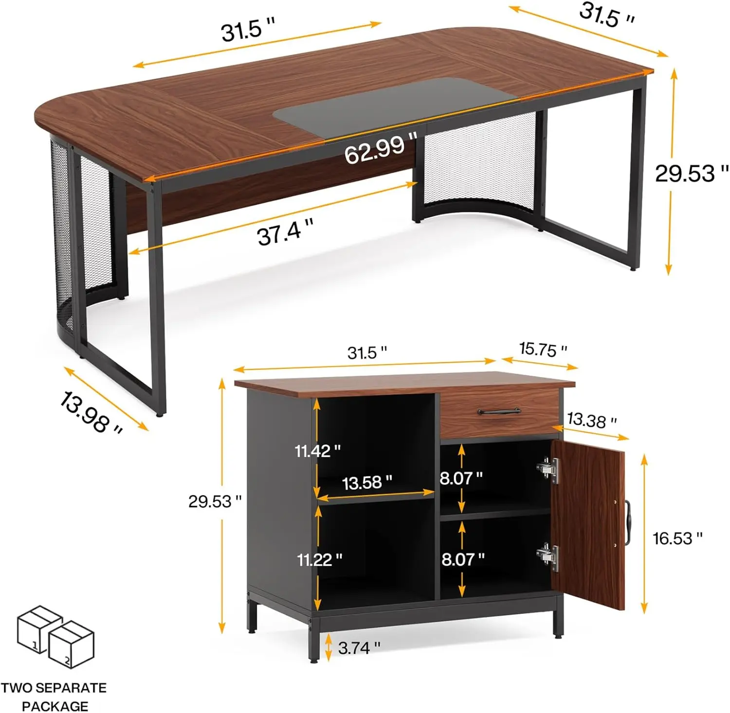 Tribesigns 63-Inch Executive Desk, Large L-Shaped Desk with Drawer Cabinet, Corner Executive Office Desk with Storage Shelves,