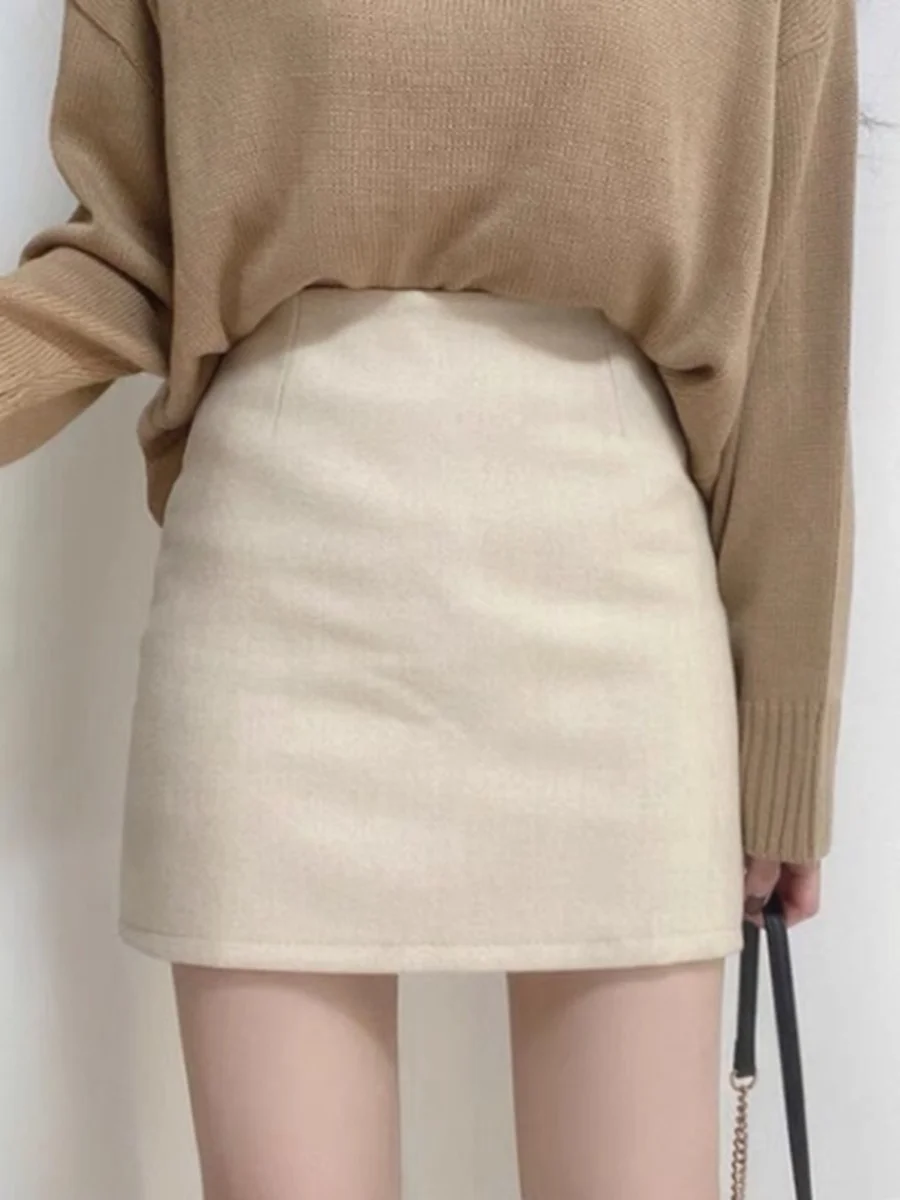 

Юбка трапециевидной формы с высокой талией, шерстяная осенне-зимняя новинка, свитер для похудения больших размеров, одинаковая юбка, женская мода