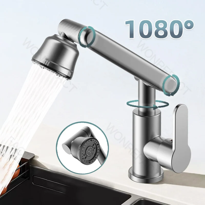 

Многофункциональный смеситель для раковины, нержавеющая сталь 1080, 4 режима