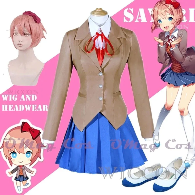 

Game Doki Doki Literature Club Cosplay Sayori Cosplay Sayo-Nara Cosplay Costume Wig Set School Uniform Girl Women Costumes