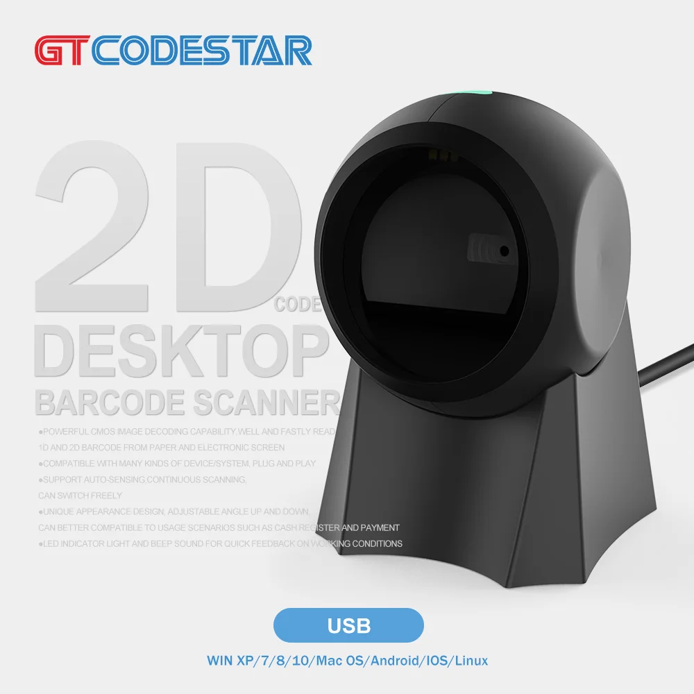 1D 2D Omnidirectional Desktop Barcode Scanner Usb Wired Platform Qr bar Codes Scanning Supermarket Price Barcode Reader GT-8800G