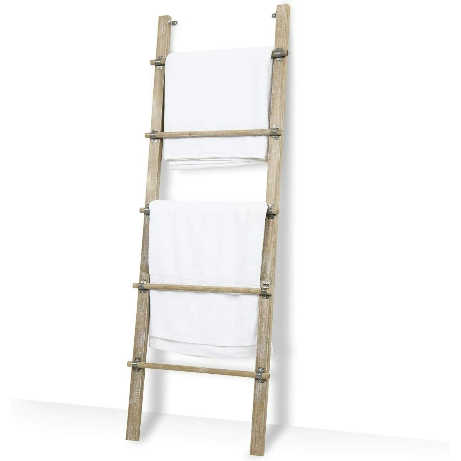 5 Tier Wall Leaning Brown Wood Blanket Ladder Holder Towel, Bathroom Towel Rack United States