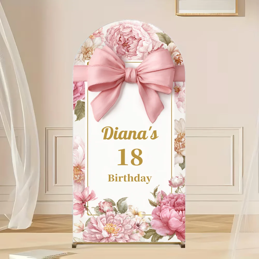 Happy Birthday Pink Floral Arch Backdrop Cover Butterfly Girl Birthday Baby Shower Party Decoration Cake Smash Photozone
