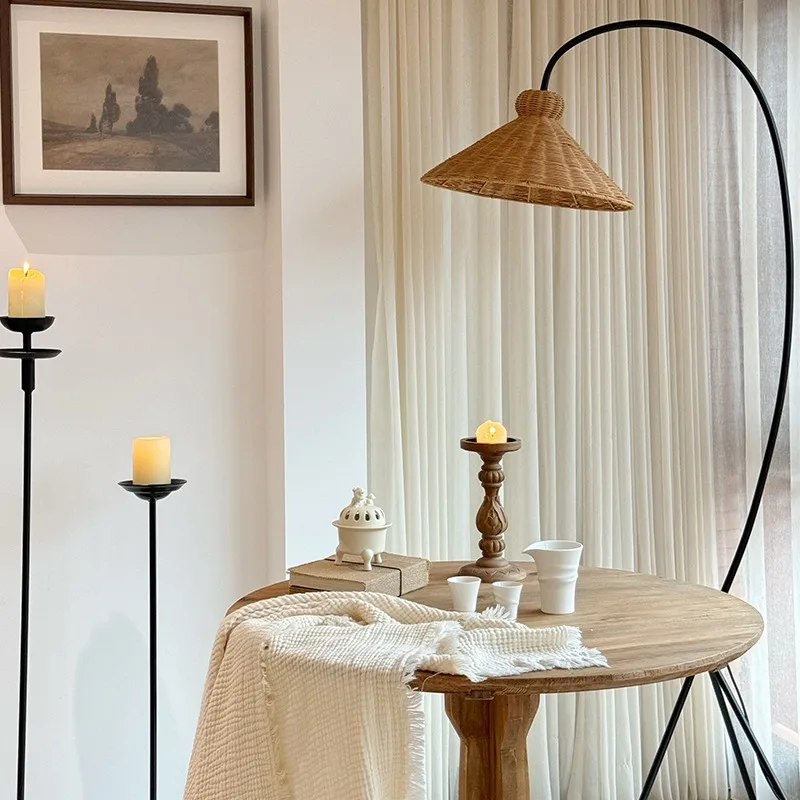 منتصف القرن الروطان مصباح أرضي الفرنسية خمر سوينغ الذراع ل أريكة الجانب المحيطة الإضاءة غرفة الديكور ضوء LED عناصر ديكور المنزل