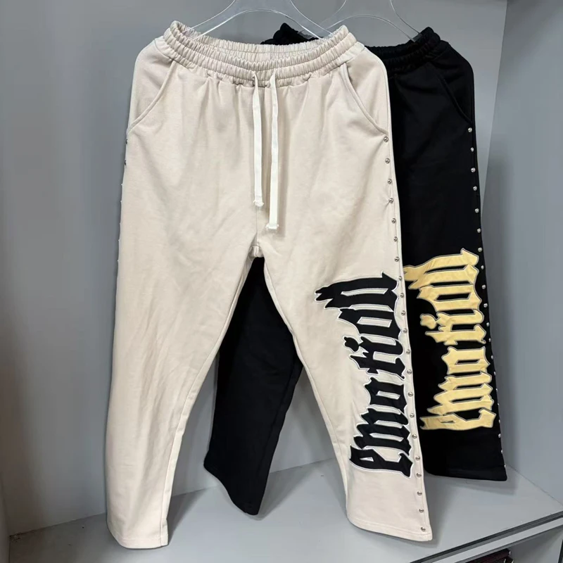 الرجال الخريف الشتاء كل مباراة سراويل تقليدية مختلطة العواطف Sweatpants عالية الجودة التطريز رسالة برشام الرباط بنطلون