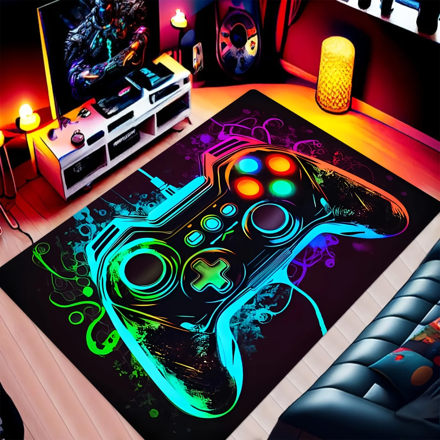 Game Controller Design Rug - Soft Non-slip Durable Gaming Room Mat for Bedroom, Living Room - Perfect for Gamers & Esports Fans