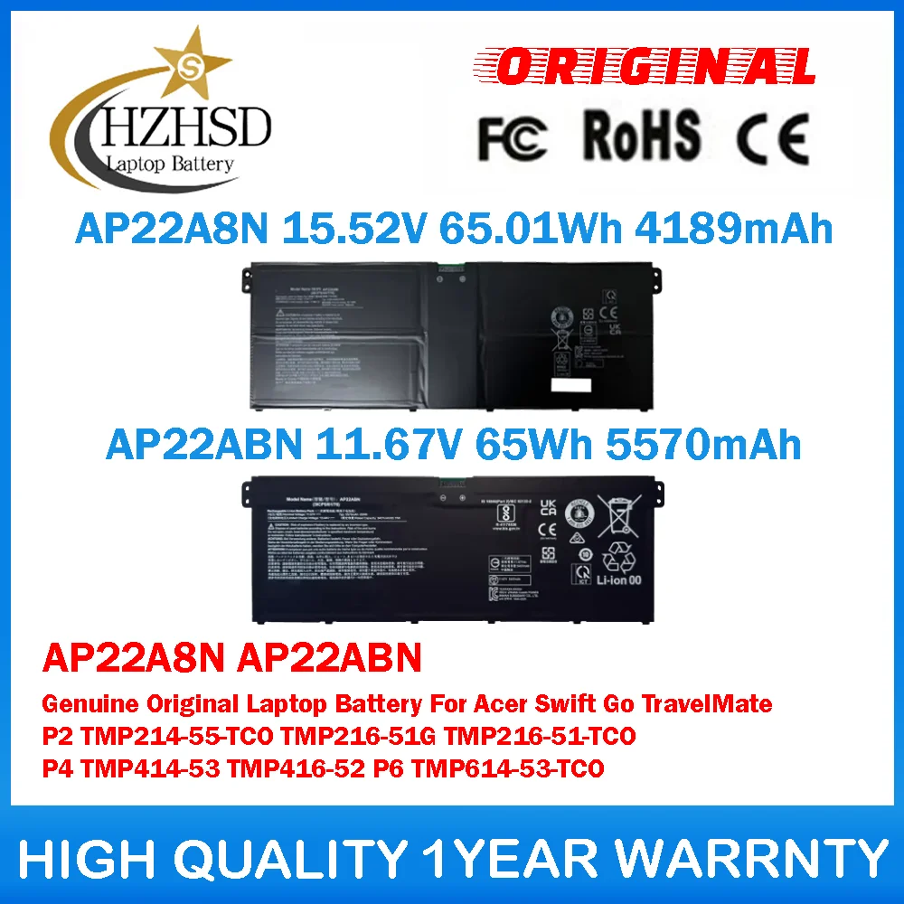 

AP22A8N AP22ABN Оригинальный аккумулятор для ноутбука Acer Swift Go TravelMate P2 TMP214-55-TCO TMP216-51G TMP216-51-TCO TMP414-53