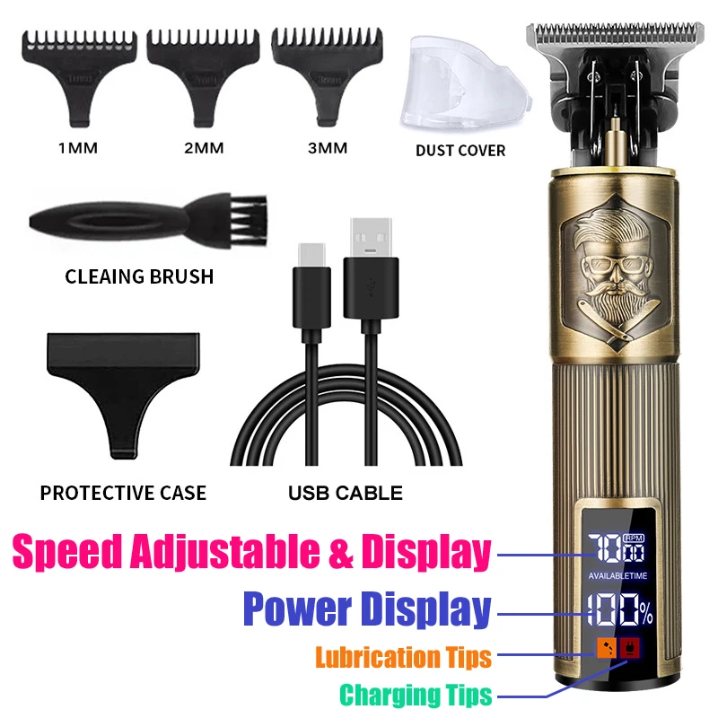 Professionele Baardtrimmer voor Mannen Zero Gapped T-Blade Tondeuse & Snor Trimmer Kit met LCD Display Haarschaar