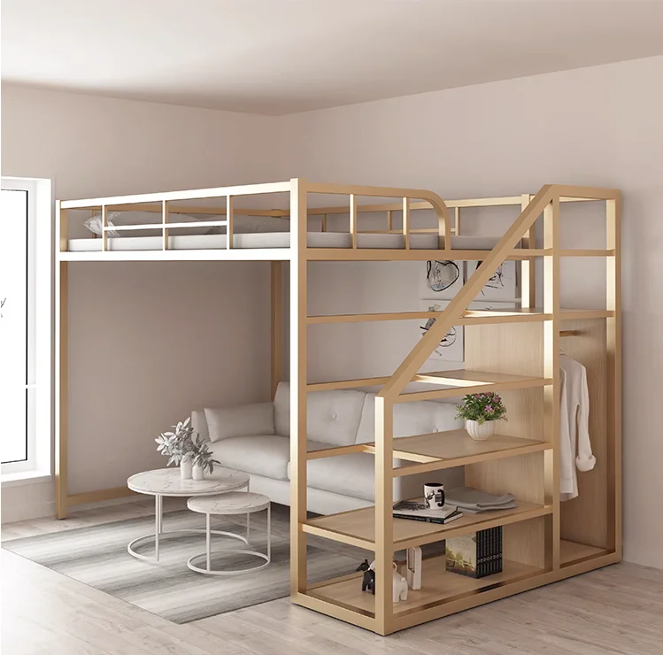 Double decker small unit provincial space attic, upper and lower bunk apartments, high and low iron frame beds