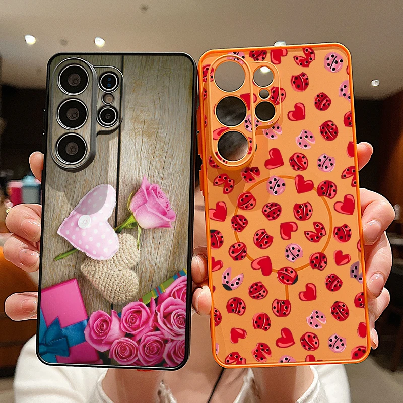 Herzbedruckte Magnetische Handyhülle für Samsung Galaxy S26 S25 S24 S23 Ultra S25 S24 FE A57 A56 A37 A17 A55 A26 A36 A15 Cover