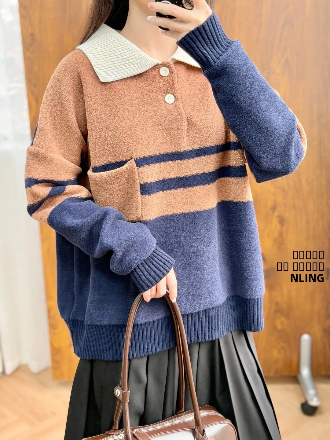 

Ретро-свитер женский вязаный из смесовой шерсти, в полоску, свободного кроя, с длинными рукавами, теплый, повседневный