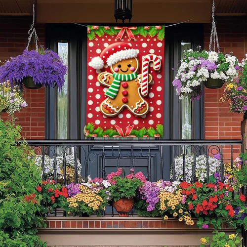 Merry Christmas House Flag 28 X 40 Inch Double Sided Garden Flag with Gingerbrea 744759775955 AAV hhz