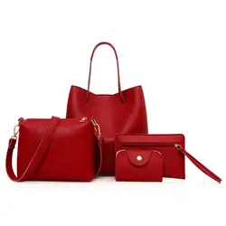 4Pcs Women Fashion Solid Color Soft Faux Leather Shoulder Bag Handbag Purse Set