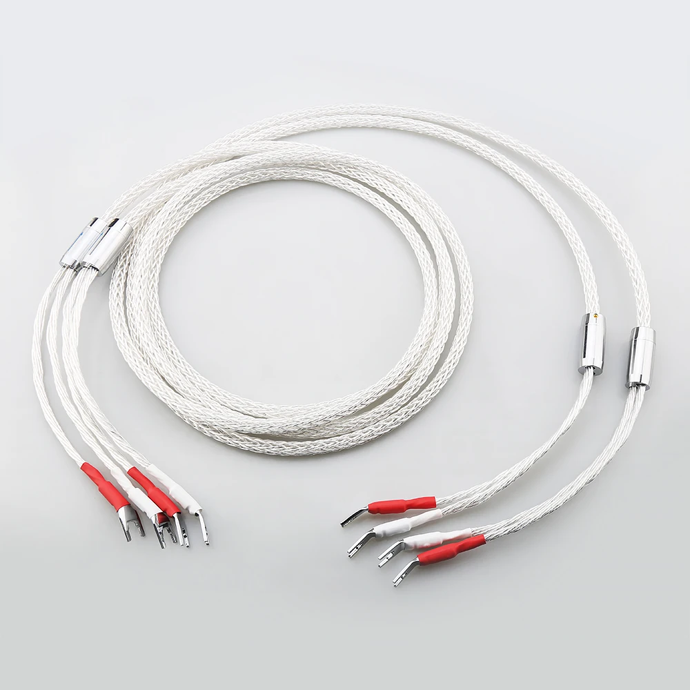 

High-End 16-Core Silver-Plated OCC Speaker Cables, Audiocrast 8AG Dual Y Spade Terminated Hi-Fi Audio Pa