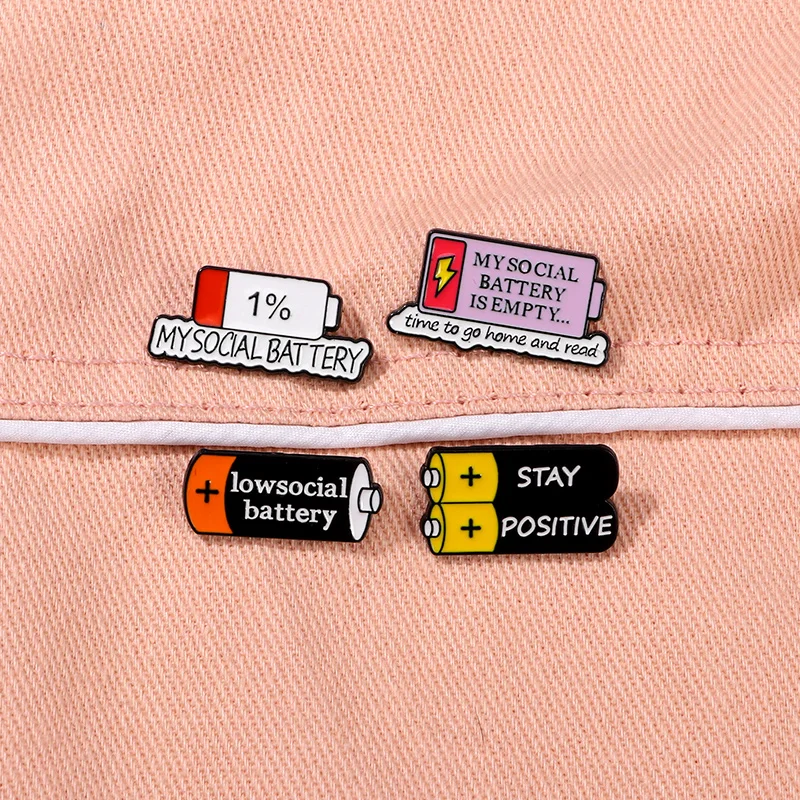 Funny My Social Bttery Is Empty Time to Go Home and Read Brooches Mood Stay Positive Enamel Letter Pins