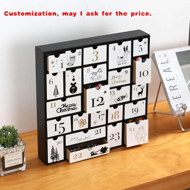 custom.Wooden Advent Calendar Countdown Calendar Boxes with 24 Drawers