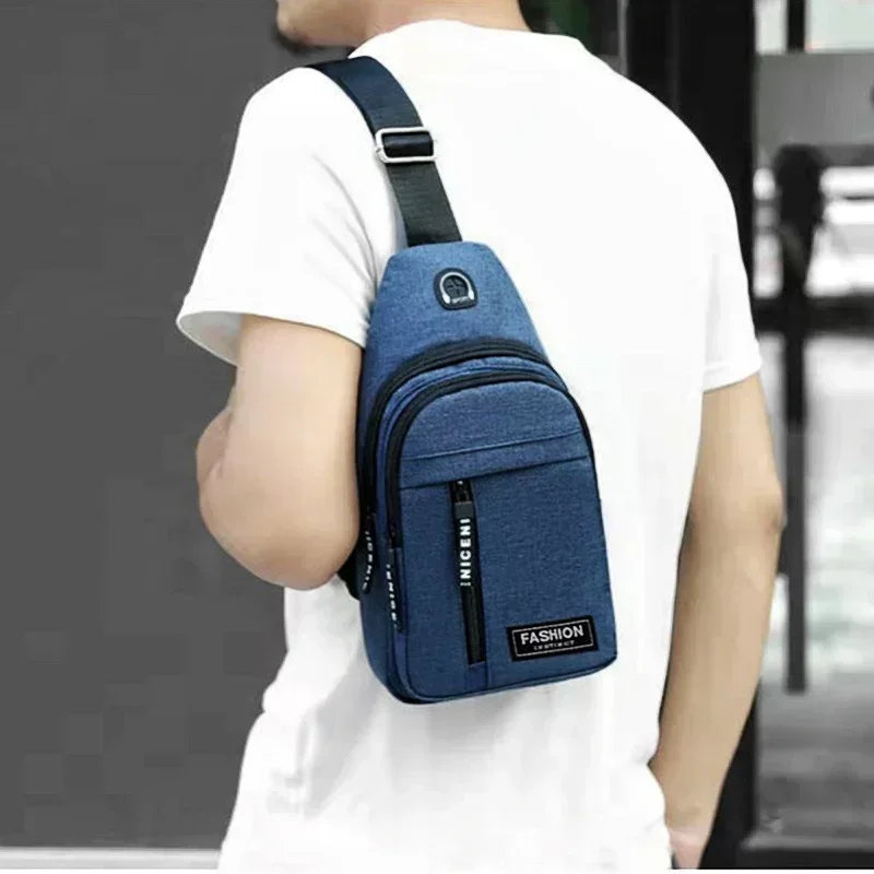 Bolsa multifuncional de peito masculina, tecido oxford, bolsa de ombro, casual coreana, bolsa mensageiro impermeável, popular, 2024