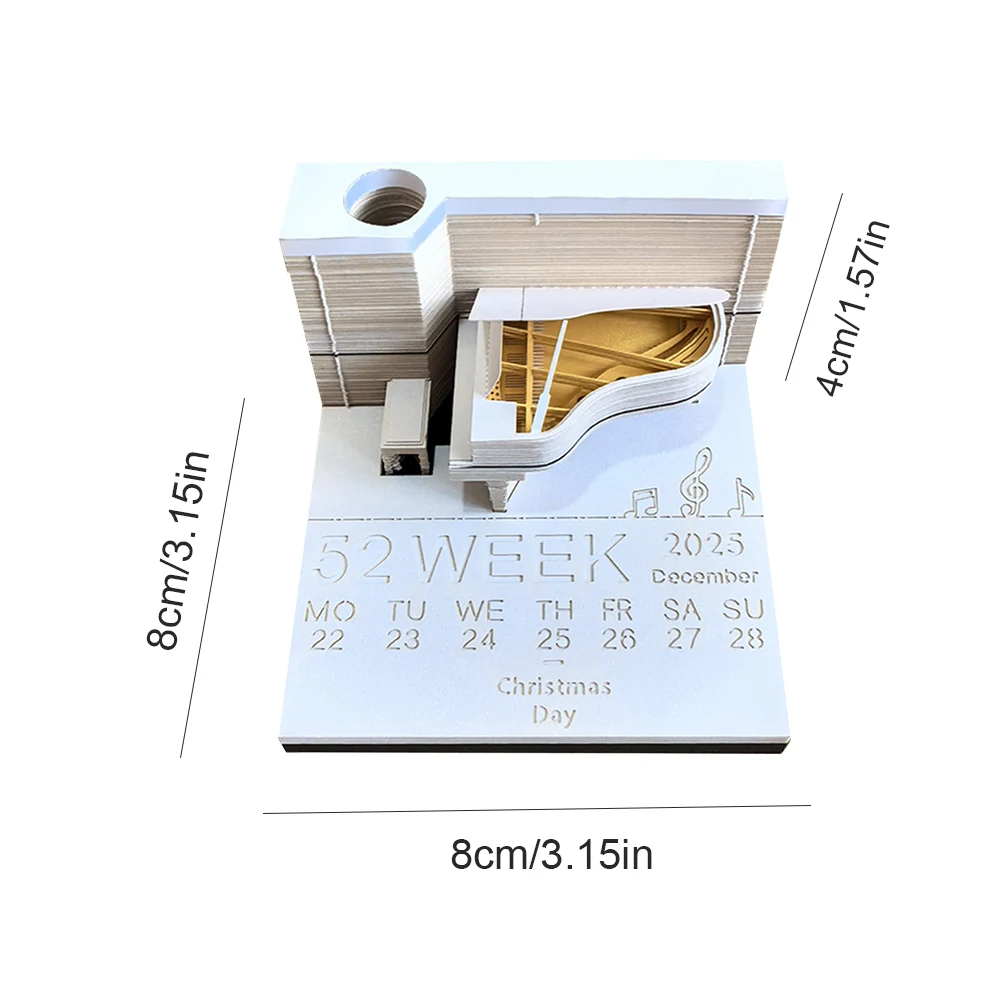 Calendário de mesa de piano 2025 calendário de mesa criativo escultura em papel arte bloco de notas bloco de notas 3d arte calendário escultura em papel presente