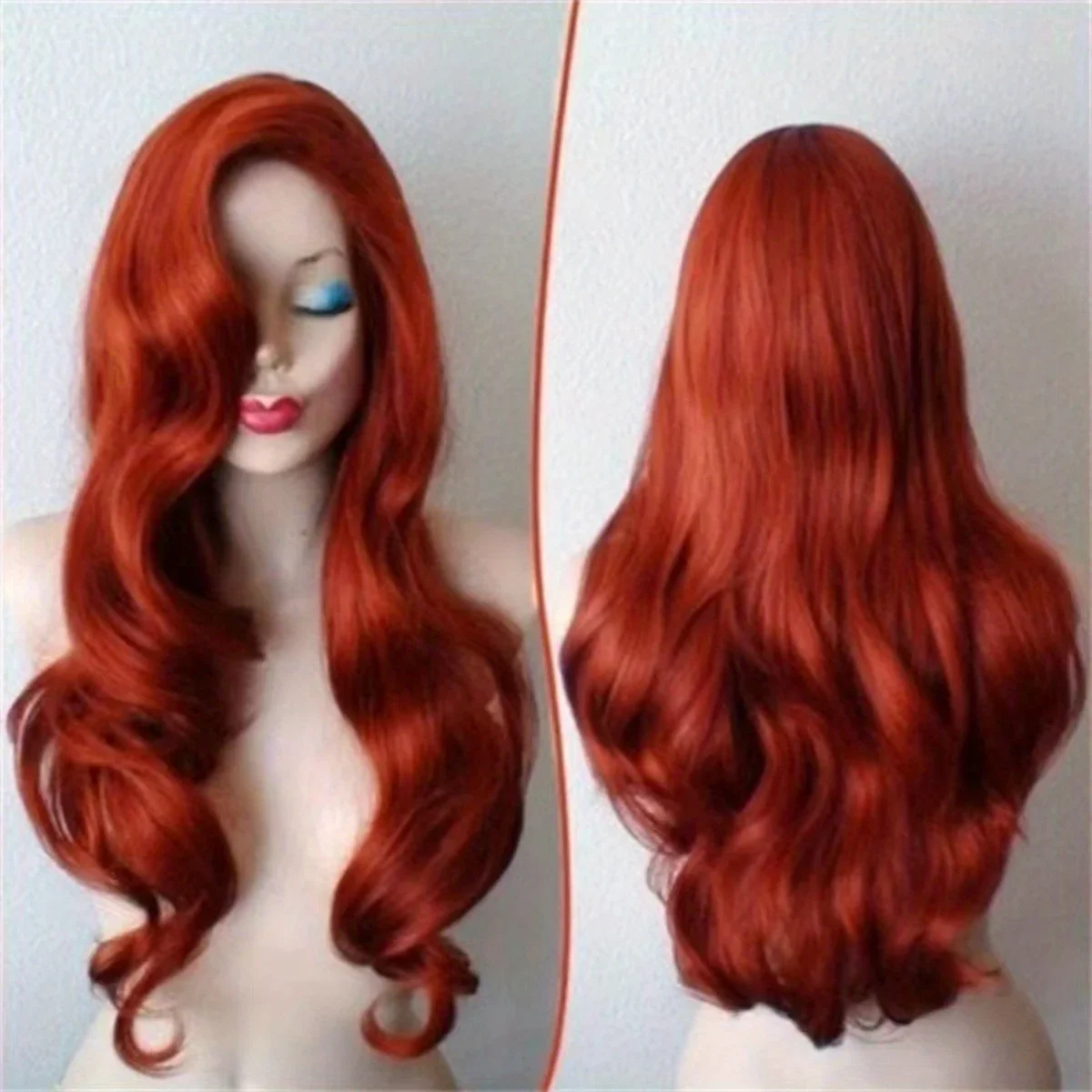 

Anime Cosplay Wigs Womens Copper Red Long Wavy Wigs Ladies Hair Cosplay Wig Party Props Wear Grace Bangs Dress Up Synthetic Wig