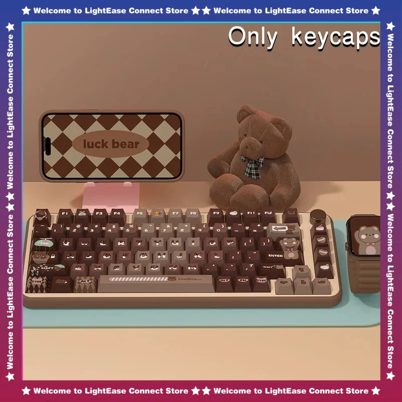 lucky bear brown gradient keycap altura de fabrica original material pbt sublimado por calor bonito cor retro 135 158 key novo 01