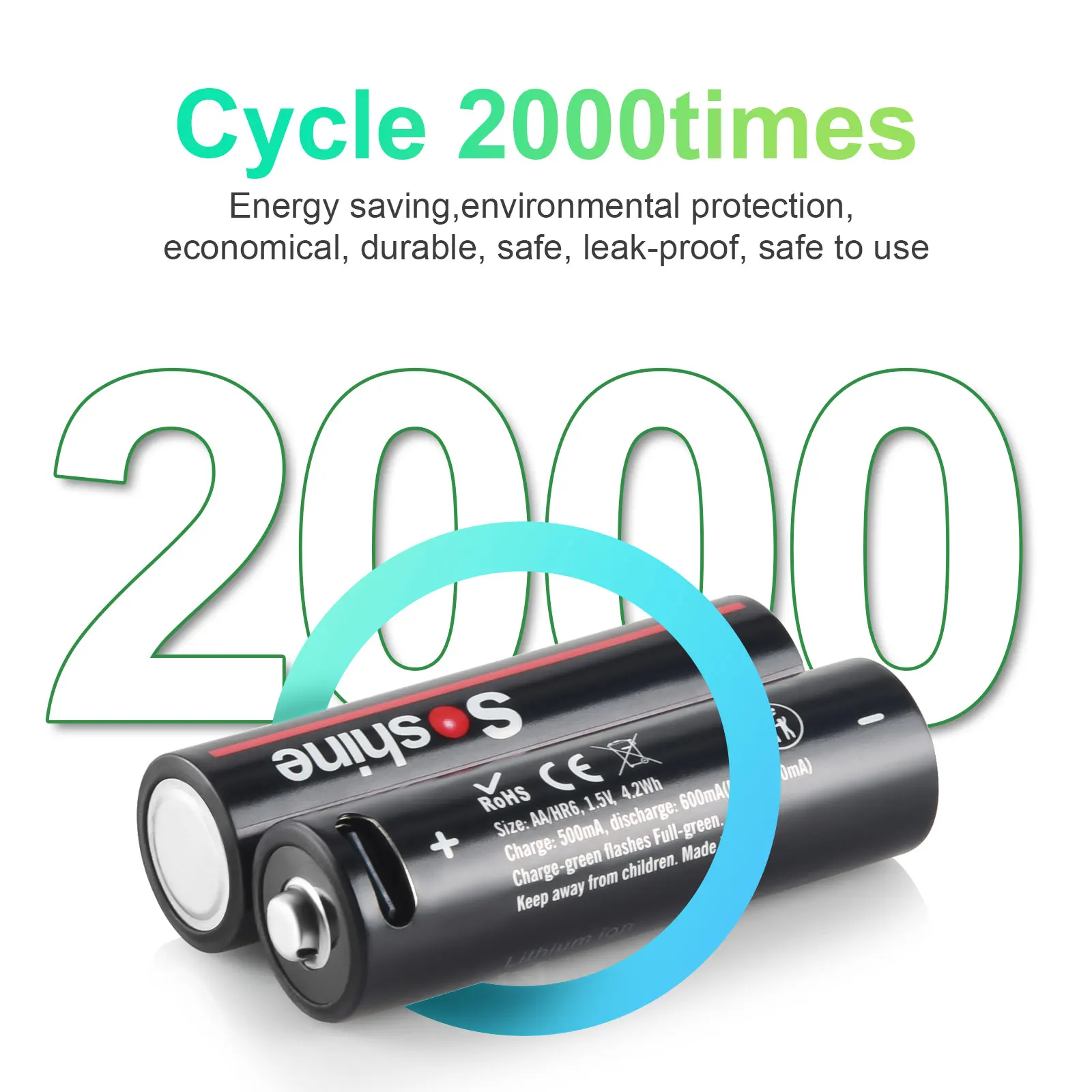Soshine 1.5V 4200mWh Li-Ion Rechargeable Battery USB Lithium Batteries Type C AA Battery with 4-in-1 USB Cable 1200 Times Cycle
