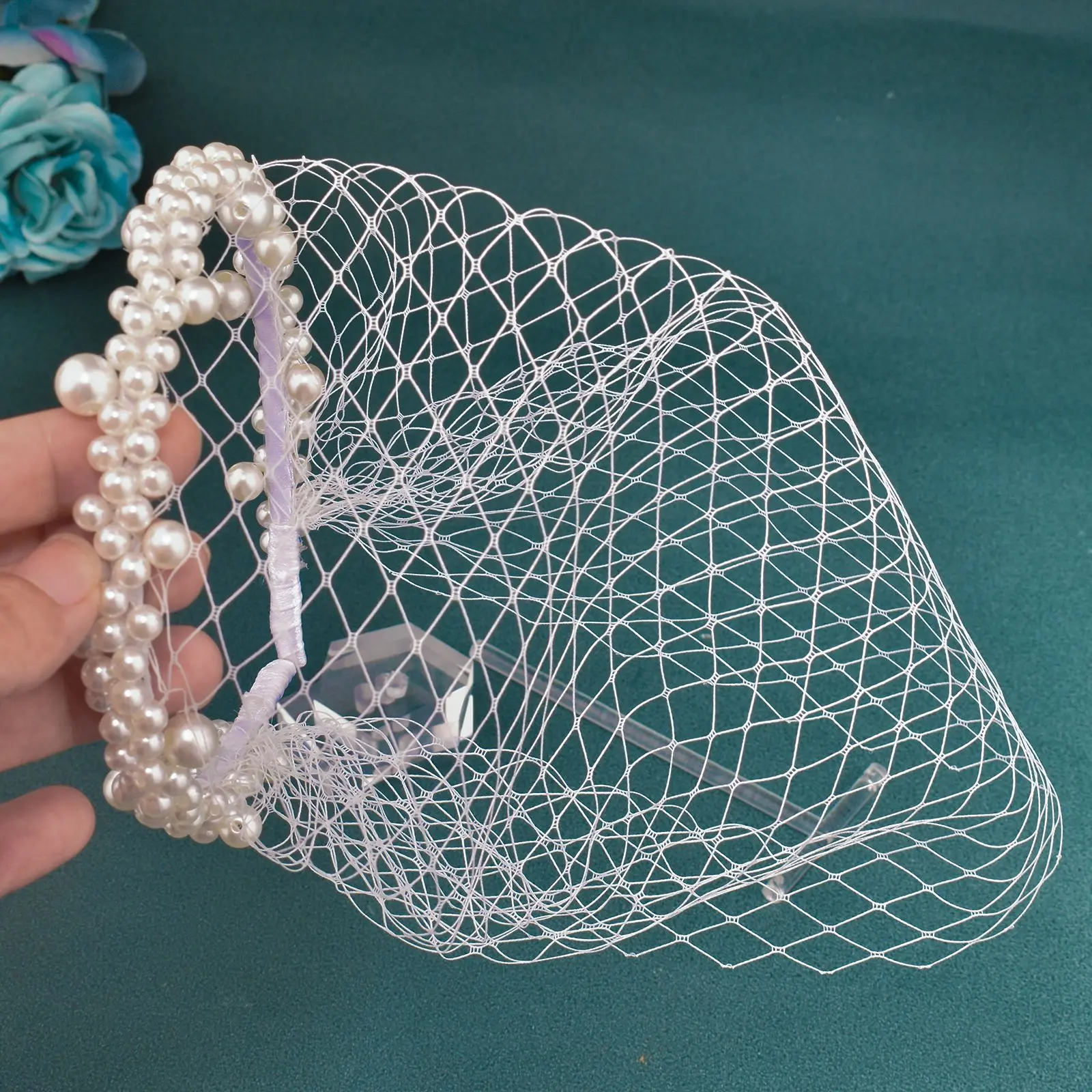 JM26 Tulle Cage Veil with Pearls Wedding Birdcage Veil with Headband face Cover Bride Headdress Wedding Accessories Mariage