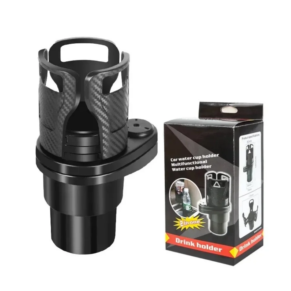 Universal Car Beverage Cup Holder Retractable 360Degree Rotating Bracket Dual Cup & Phone Holder Auto Interior Storage Organizer