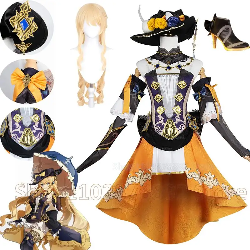 Genshin Impact Fontaine Navia Parrucca Cosplay personalizzata Scarpe Stile nobile Abito Lolita Cappello Uniforme Halloween Donna Abiti da donna
