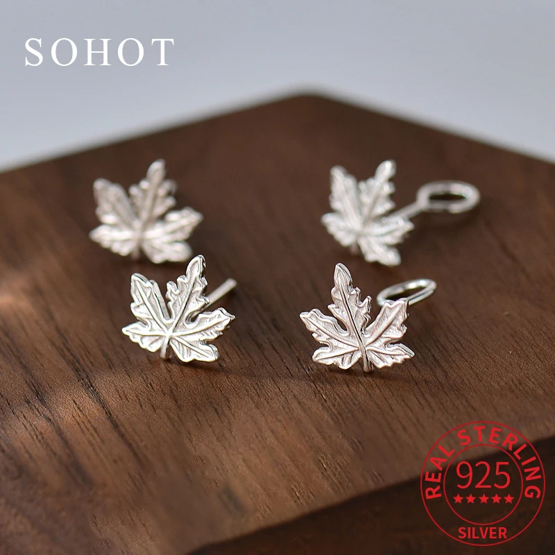 

Real 925 Sterling Silver Maple Leaf Tiny Exquisite Stud Earrings for Fashion Women Plant Fine Jewelry Light Luxury Accessories