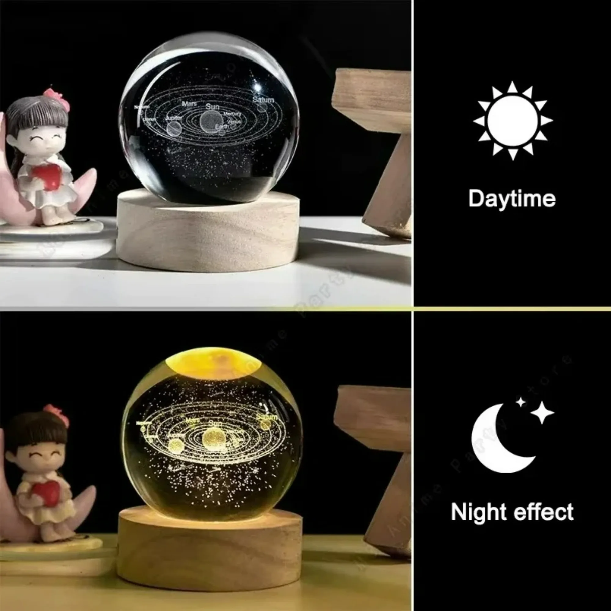 LED Crystal Ball Decoration Astronomy Solar System Planets Moon Astronaut Glass Globe Home Decorations Christmas Birthday Gifts