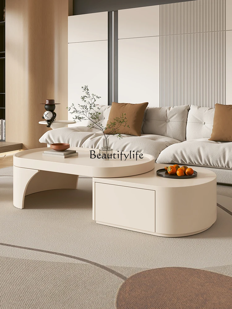 ** طاولة قهوة قابلة للسحب من الرياح الكريمية لغرفة المعيشة المنزلية وشقة صغيرة وطاولة شاي خفيفة فاخرة ذات إحساس عالي