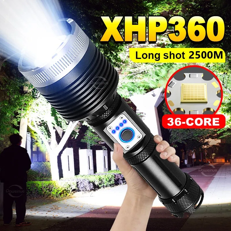 

XHP360 Super Powerful Flashlight Rechargeable Torch Light XHP199 High Power Led Flashlight 18650 Tactical Lantern Zoomable Lamps