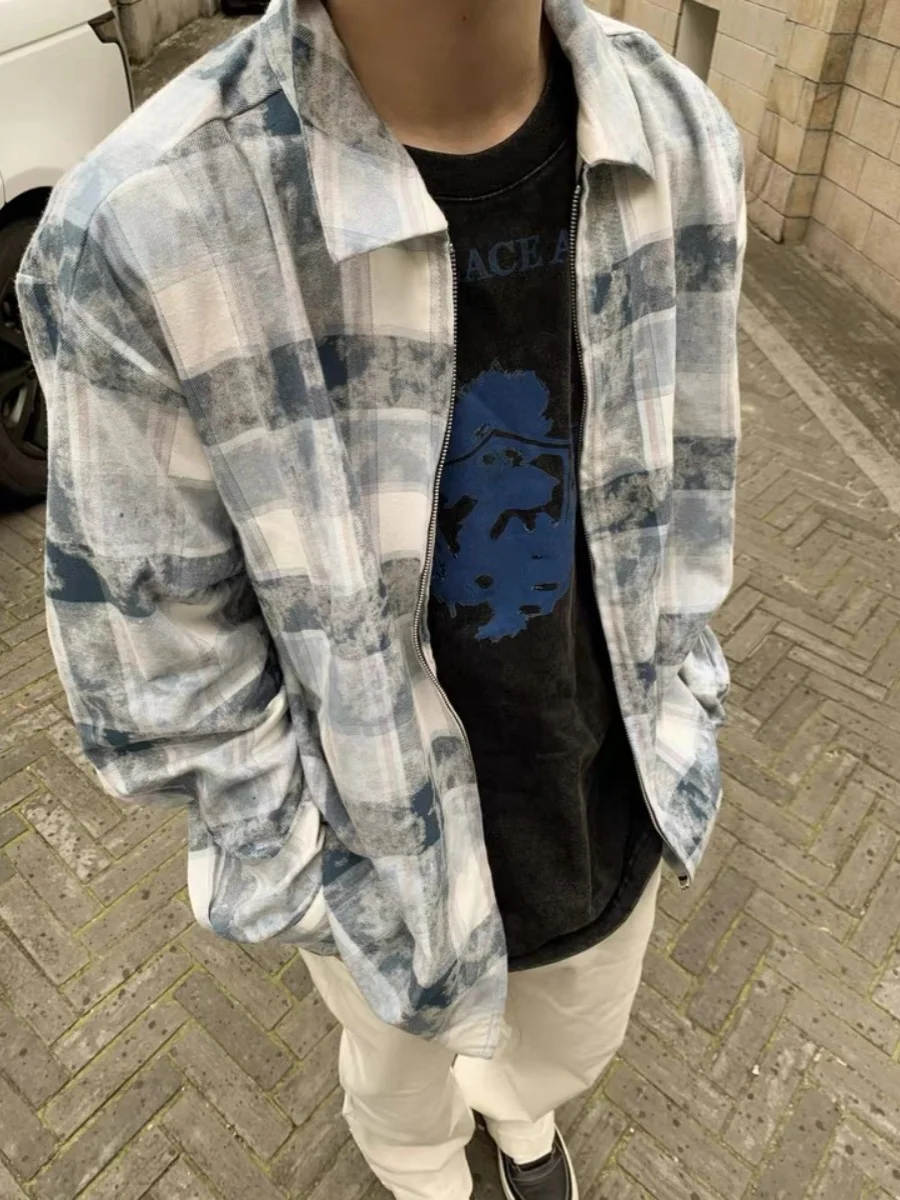 

Мужской открытый кардиган на молнии в американском стиле High Street в синюю клетку на молнии irt Design Sense adient Destruction Cleanfit Jaet