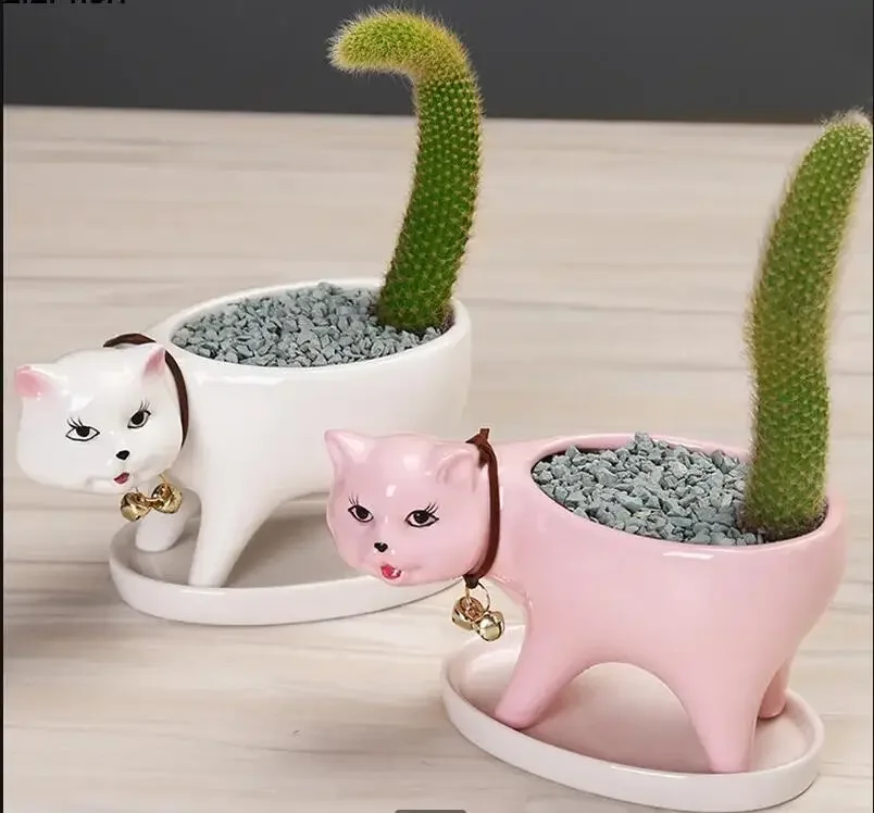 

Succulent Flower Pot Cat/monkey Ceramic Flowerpot Animal Decoration Crafts Ornaments Plant Vase Garden Pots with Tray