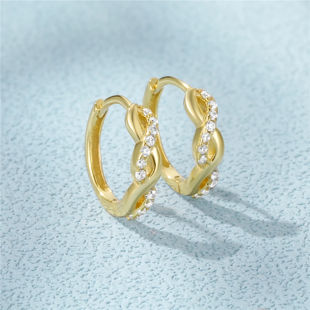 925 Sterling Silver Hoop Earring Fashion Ins Wind 8 Shape Cross Zircon-encrusted Chain Earring Ear Buckle Daily Jewerly