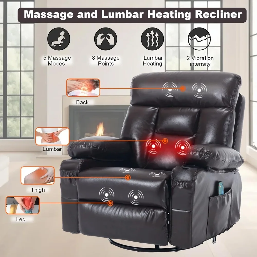 Faux Leather Overstuffed Massage Recliner Chair for Adults with Heat Comfortable Manual Swivel Rocker Massaging Feature